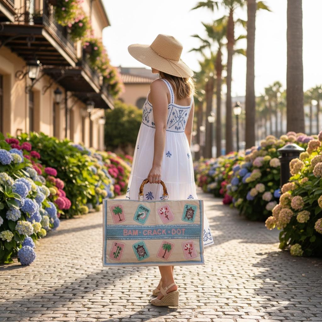 custom XL Mahjong canvas tote bag,beaded design, bam dot crak, holds mat, tiles, and racks, personalized gift, everyday bag, game night bag