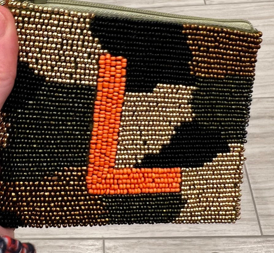 Beaded Camouflage Coin Pouch