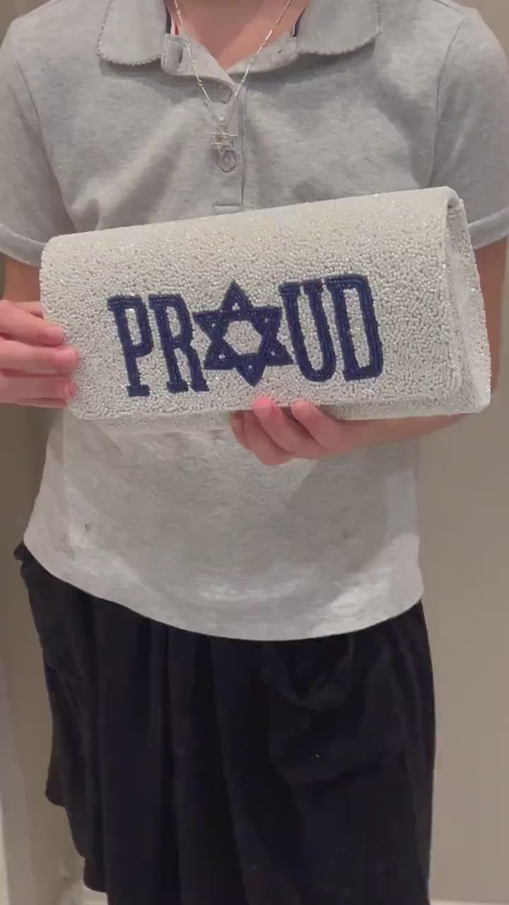Custom beaded Israel proud jew, flag clutch,Jewish star, am yisrael chai, hostage bring them home bag,pride,  gift, stand United with Israel