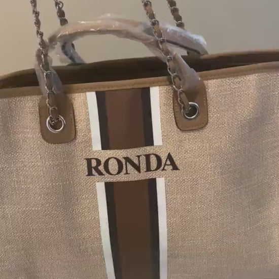 Custom tote monogram personalised striped canvas bridal honeymoon handbags shoulder jute Bridesmaid gift beach mommy bags Mini personalized