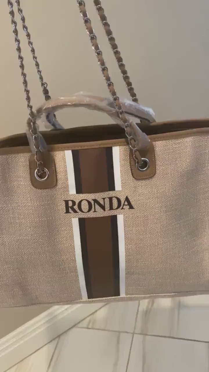 Custom tote monogram personalised striped canvas bridal honeymoon handbags shoulder jute Bridesmaid gift beach mommy bags Mini personalized