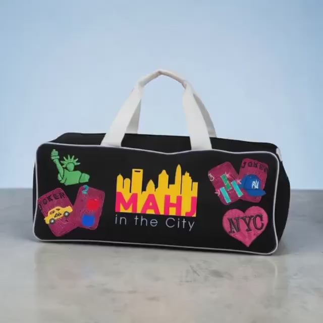 custom NYC Mahjong canvas duffel bag, New York theme, beaded handmade, bam dot crak, mahj club, personalized gift, girls game night bag,