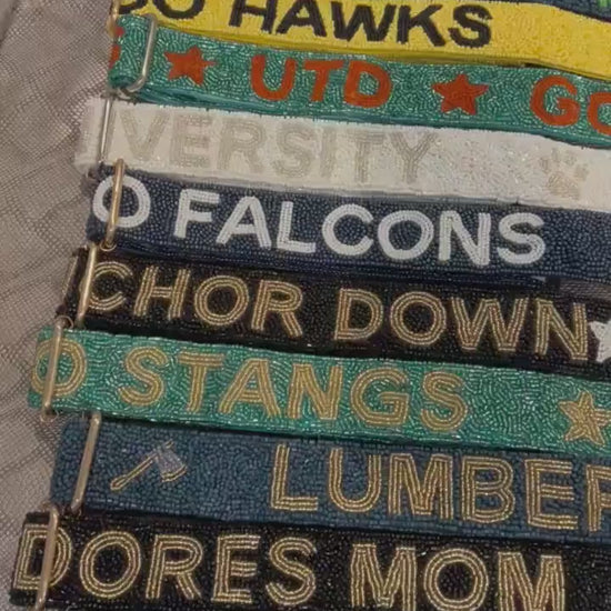 Custom personalized college team beaded game day bag strap, delta sigma theta, sorority, university, go falcons, go stangs, anchor down,