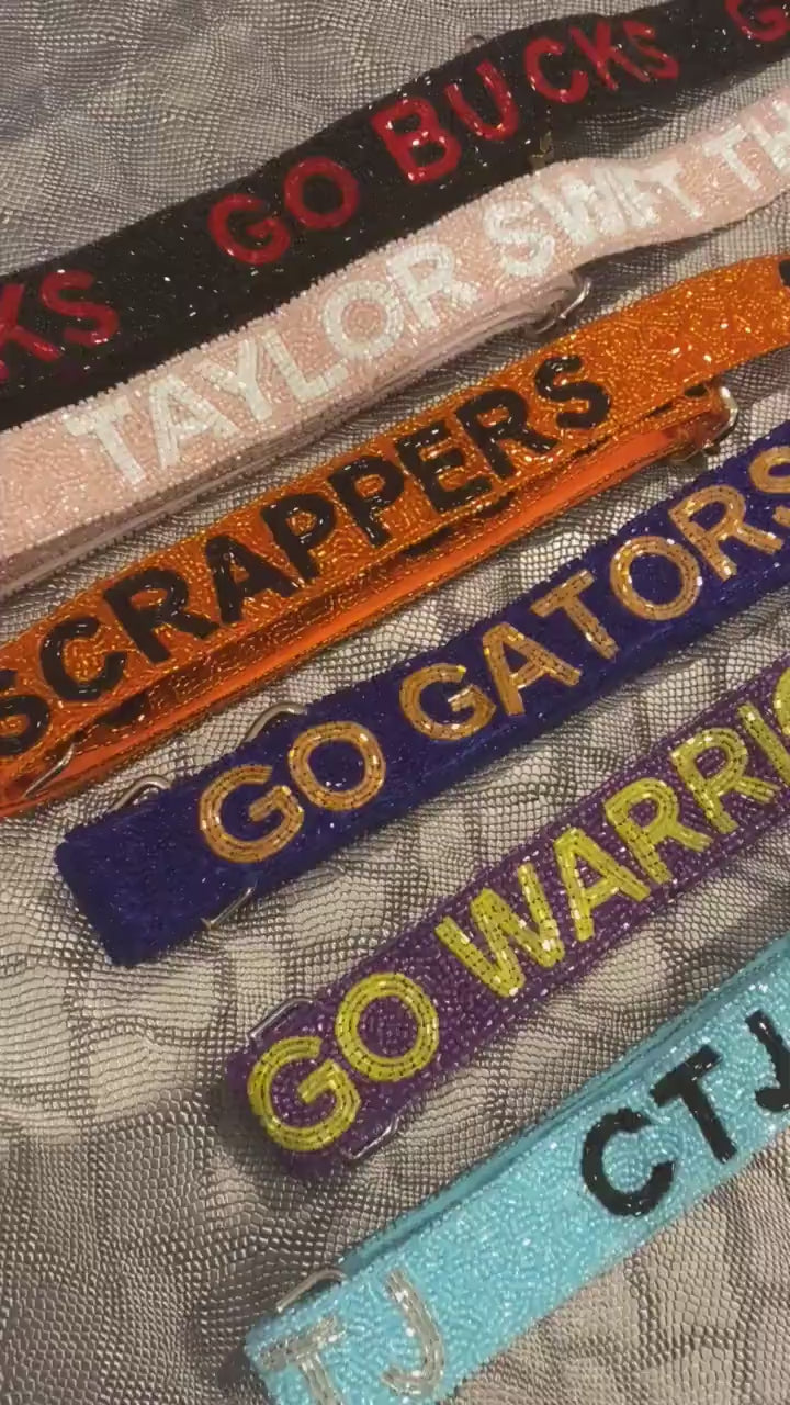 Custom beaded college team merch, sorority adjustable bag strap crossbody shoulder, stadium purse game day gift, clutch strap,personalized