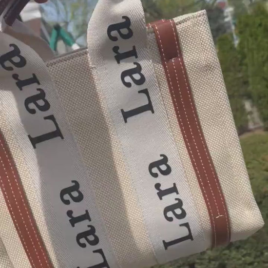 Custom large canvas tote bag, monogrammed name, vacation or shopping shoulder handbag,gift for her, beach resort,name bags personalized