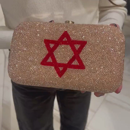 Custom beaded Israel October 7 box clutch, proud jew, flag clutch,Jewish star, am yisrael chai,evening wedding party clutch bag,gift for her